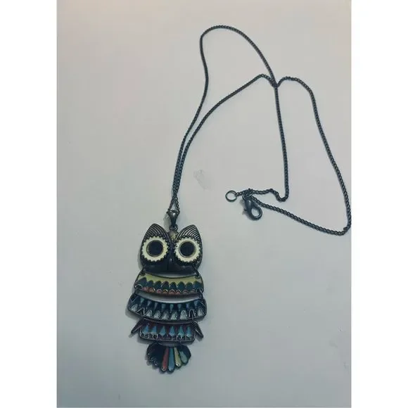 CUTE BRASS VINTAGE OWL NECKLACE - Picture 3 of 5